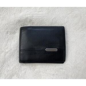 Bulgari Black Leather Bi-Fold Wallet with Silver Plaque